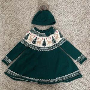 Tahari Holiday Christmas Sweater Dress with a Reindeer and Tree fairisle pattern